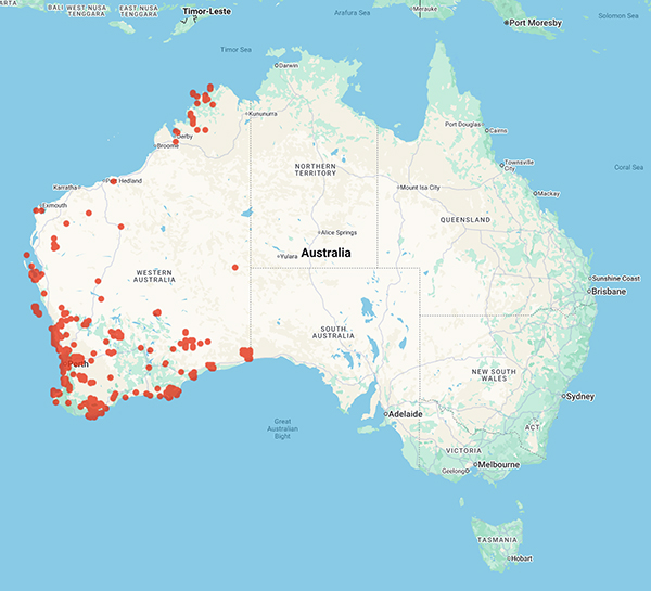 collecting locality map for 'Alford, J.J.'