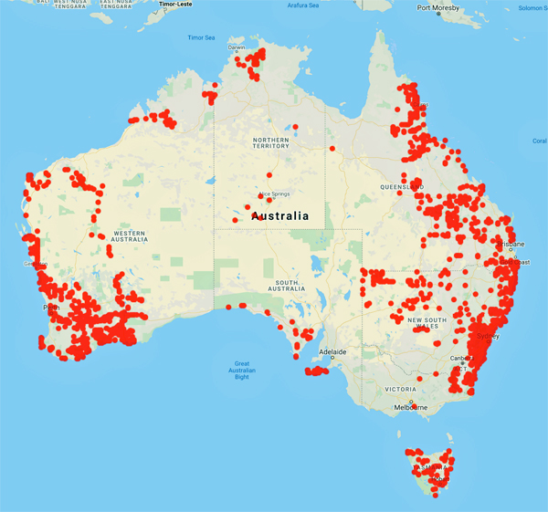 collecting locality map for 'Blaxell, D.F.'