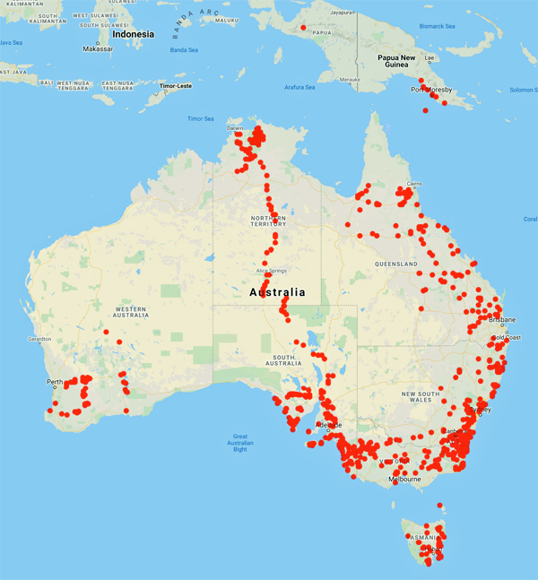 collecting locality map for 'Boland, D.J.'