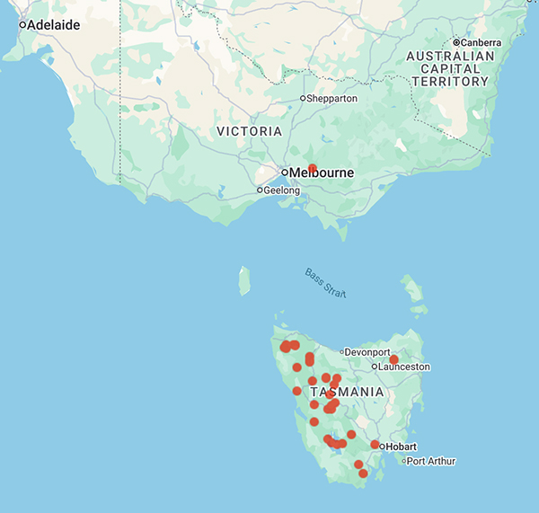 collecting locality map for 'Busby, J.R.'