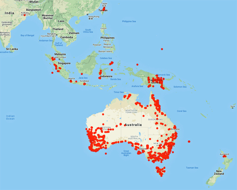 collecting locality Asia map for 'Conn, B.J.'