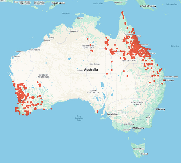 collecting locality map for 'Cumming, R.J.'