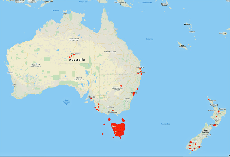 collecting locality map for 'Curtis, W.M.'