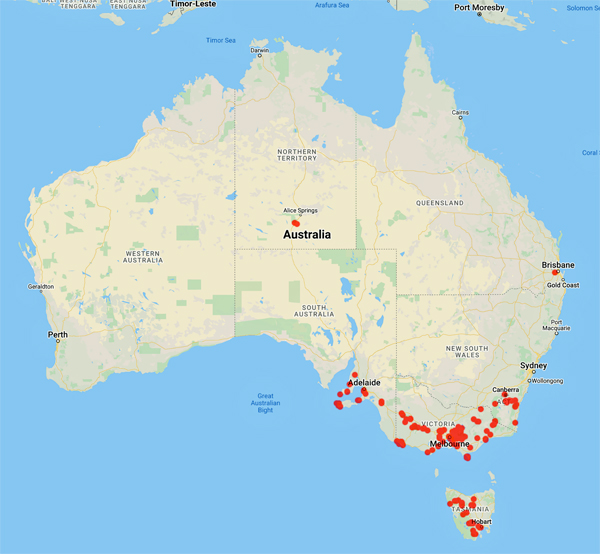 collecting locality map for 'May, T.W.'