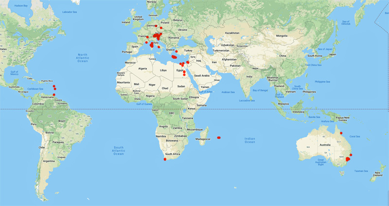 collecting locality map for 'Sieber, F.W.'