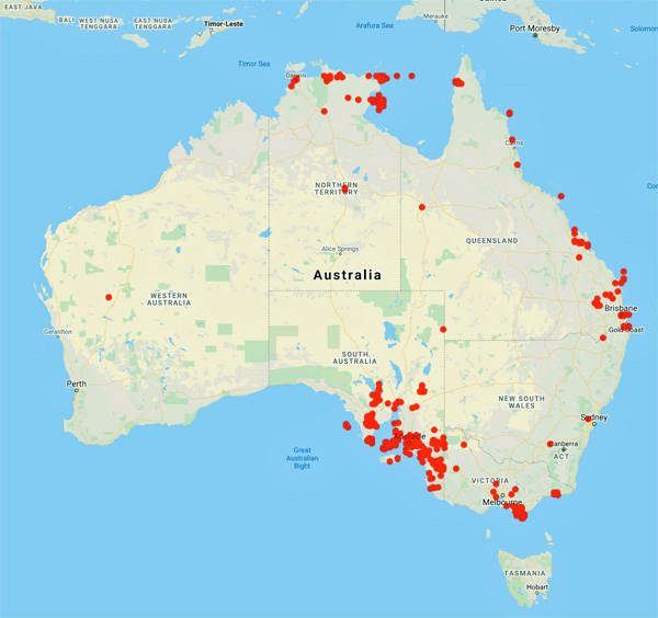 collecting locality map for 'Specht, R.L.'