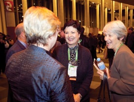 Photo: Dr Judy West from Parks Australia speaking with delegates at the International Botanic Congress.